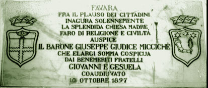 Epigrafe in ricordo dell'intervento dei fratelli Giudice per la costruzione della madrice